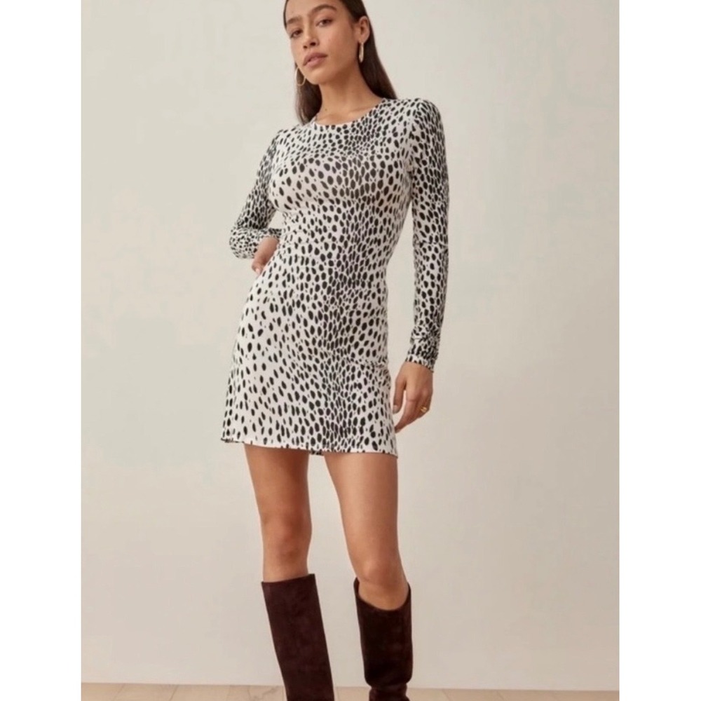 Reformation Kenmare Mini Dress S Cheetah Black White Mini Animal Print